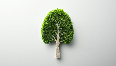 A tree-shaped fingerprint against a white background, representing eco-friendly identity and commitmentの素材