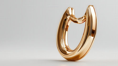 A shiny gold horseshoe, symbolizing luck, displayed on a seamless white surfaceの素材