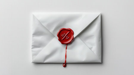 A handwritten love letter sealed with a red wax stamp, placed neatly on a white backgroundの素材