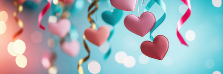 Valentine's day background with hearts and ribbons. 3d renderingの素材