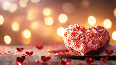 Valentine's day cake with heart on bokeh backgroundの素材
