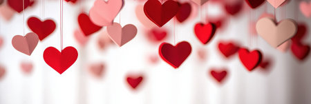 Valentine's day background with red and pink hearts on white backgroundの素材