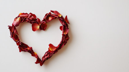 Heart shape made of rose petals on white background. Valentines day concept.の素材