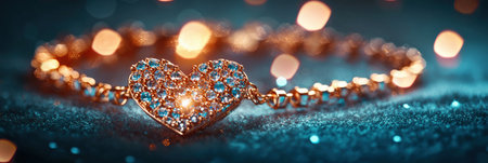 Bracelet with a heart on a blue background with bokehの素材