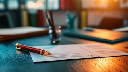 A desk scene with multiple report cards and stamped approvals, suggesting academic successの素材