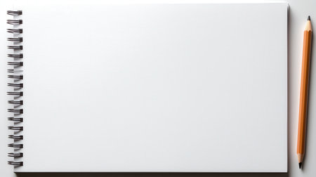 A close-up of blank note paper in a spiral notebook, with a pencil resting on the sideの素材