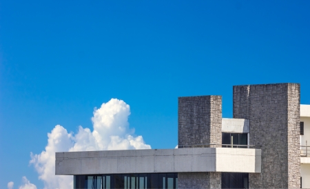 terrace building on sky backgroundの写真素材