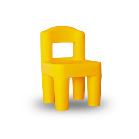  yellow plastic chair isolated on whiteの写真素材