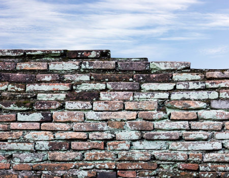 Old brick wall and sky backgroundの写真素材