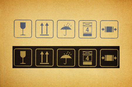 fragile symbol on cardboardの写真素材