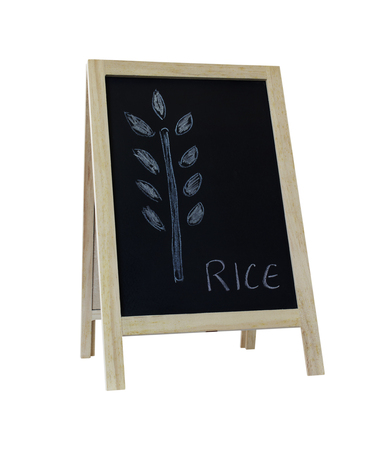 Symbol rice in wood sign isolated on white background.の写真素材