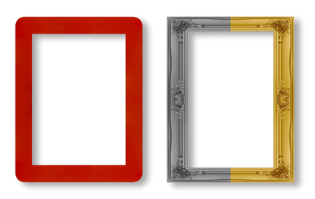 red frame and gold frame on white background.の写真素材