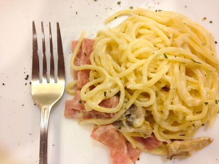 Spaghetti Carbonara , spaghetti on dish.の写真素材