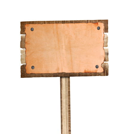 Wooden sign isolated on white backgroundの写真素材