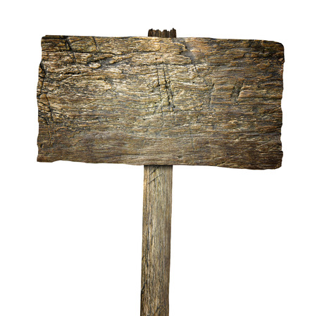 Wooden sign isolated on white background with clipping pathの写真素材
