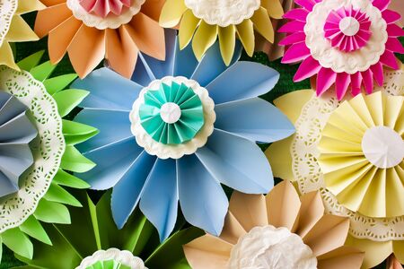 Colorful flower made of paper for background textureの写真素材