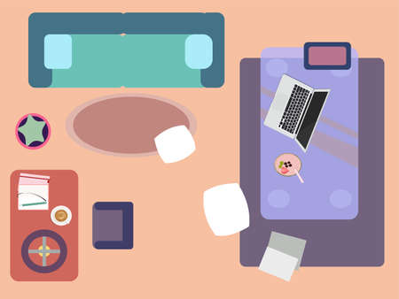 The interior of the living room, the view from above, the vector graphicsのイラスト素材