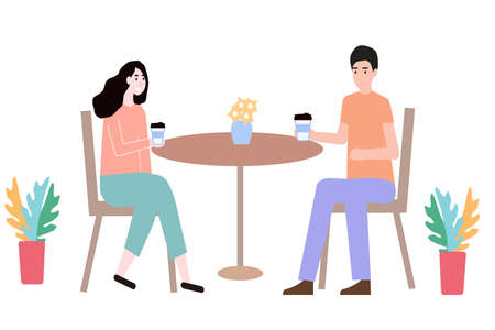 People have lunch and drink coffee, vector chartのイラスト素材