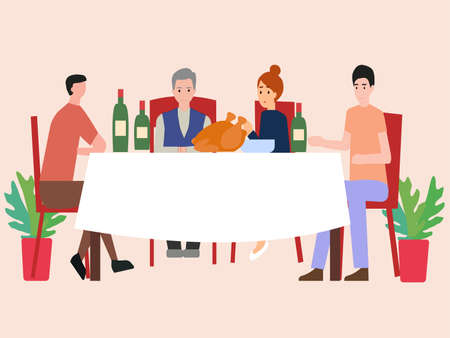 Dinner with the family and live communication, vector graphicsのイラスト素材