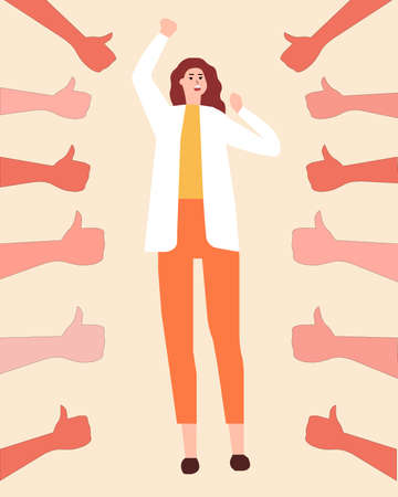 Girl is swayed to thumb up, a vector chartのイラスト素材