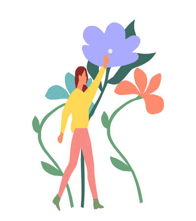 Beautiful young girl against the background of flowers, a vector graphicsのイラスト素材