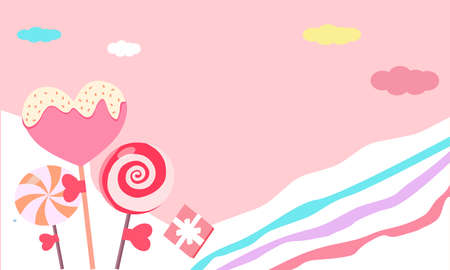 Three lollipops and multicolored clouds, a vector graphicsのイラスト素材