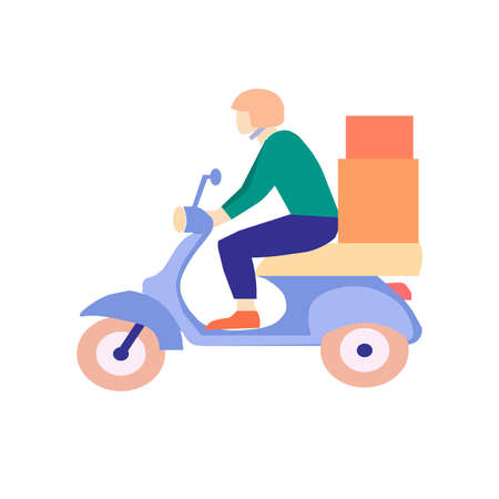 Courier delivers order on white background, a vector chartのイラスト素材