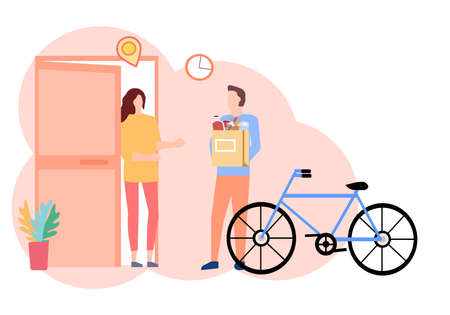 Courier gives away a package of products, a vector graphicのイラスト素材