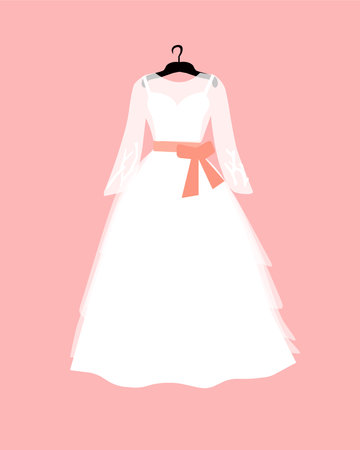 White wedding dress on a pink background, a vector graphicのイラスト素材