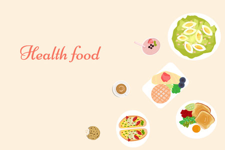A healthy breakfast consists of several dishes. a vector graphicsのイラスト素材