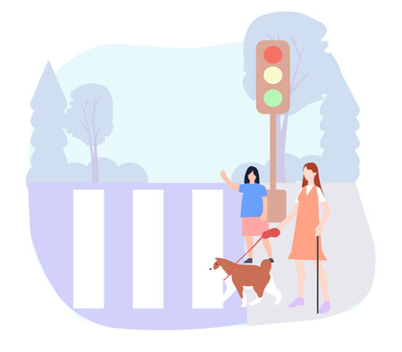 A person with disabilities crosses the road, a vector graphicsのイラスト素材