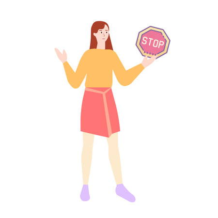 Girl tells about traffic signs, a vector graphicsのイラスト素材