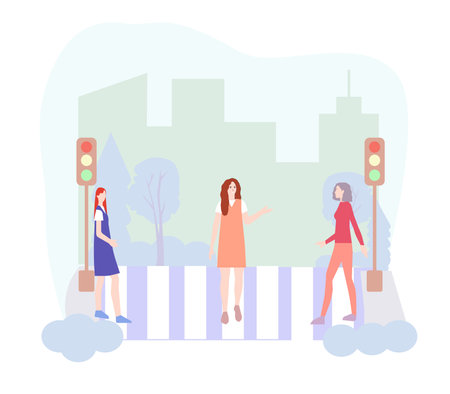 Girl tells about traffic signs, a vector graphicsのイラスト素材