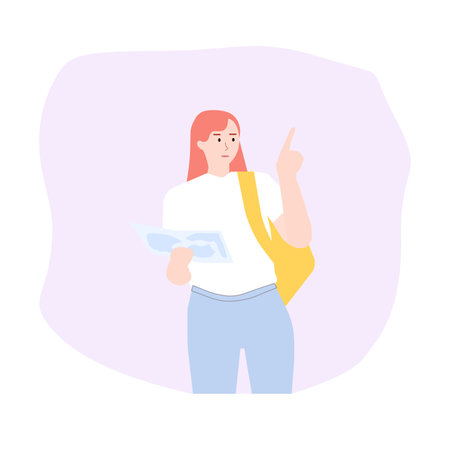 Tourist thinks which way to choose, a vector graphicsのイラスト素材