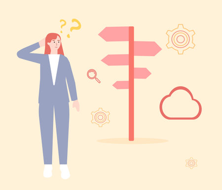 The girl wonders which direction to choose, a vector graphicsのイラスト素材
