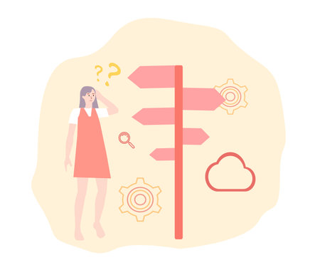 The girl wonders which direction to choose, a vector graphicsのイラスト素材