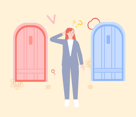 The girl thinks which door to choose, a vector graphicsのイラスト素材