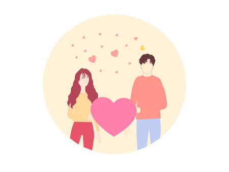 Guy and girl hold heart, a vector chartのイラスト素材