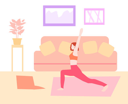 Girl does warm-up at home, a vector chartのイラスト素材