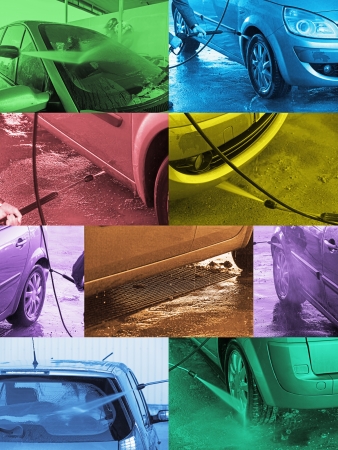 Photomontage colored composition or processes in the car wash hand pressure water jet の写真素材