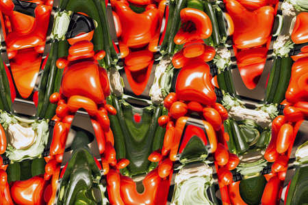 Fractal background with mirror effect and deformation with vegetables (tomatoes, zucchini, cauliflower)の写真素材
