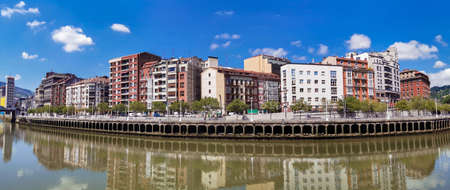 Panoramic composition of the left bank of the Ria de Bilbao, Muelle de Ripa seen from the Paseo del Arenalの写真素材