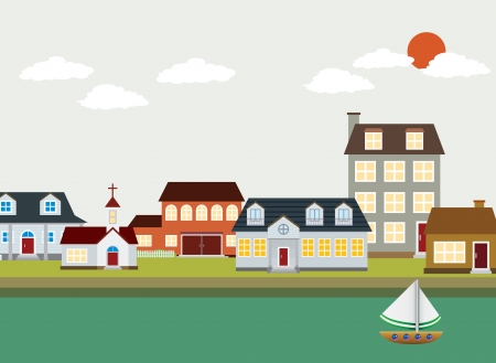 cartoon town - Vector Landscape のイラスト素材