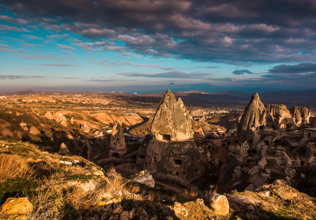 Old town Uchisar , Turkey. Rural Cappadocia landscape.の写真素材