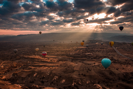Hot air ballooning in Cappadocia, Turkeyの写真素材