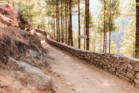 Himalayas landscape. Mountain range with trail in the forest. Everest Base Camp road. Trekking in Himalaya mountains, Nepal.の素材 [FY310106448564]