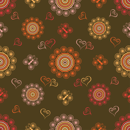 Seamless pattern with abstract flowers and heartsのイラスト素材