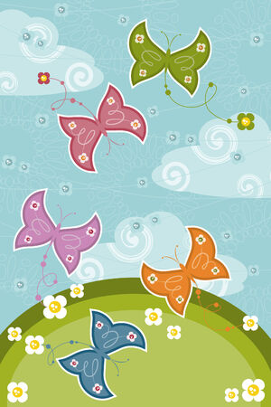 Greetengs card with butterflies and flowersのイラスト素材