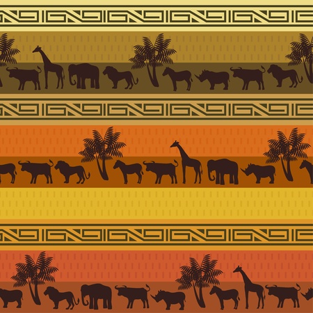 African style background with wild animals and abstract signsのイラスト素材