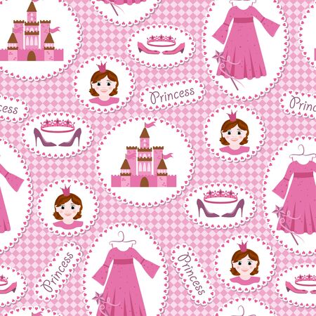 Seamless pattern with princess accessoriesのイラスト素材